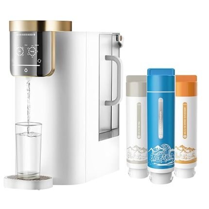 Countertop Reverse Osmosis System Water Filter, NatureFlow F4 Alkaline Water Purifier with 5-Temp Settings, 10-Stage RO Filtrations & Natural Minerals Activation, 4:1 Pure to Drain, NO-Installation